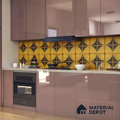 Metallic Wall & Floor Tile TL 07234 Golden Arc 1 ft x 1 ft Ceramic Matte Finish - 9 mm  | 2 mm Spacer is Mandatory | Suitable For Bathroom, Kitchen, Dining Area | Please Expect a Slight Variation of Pattern (Sample)